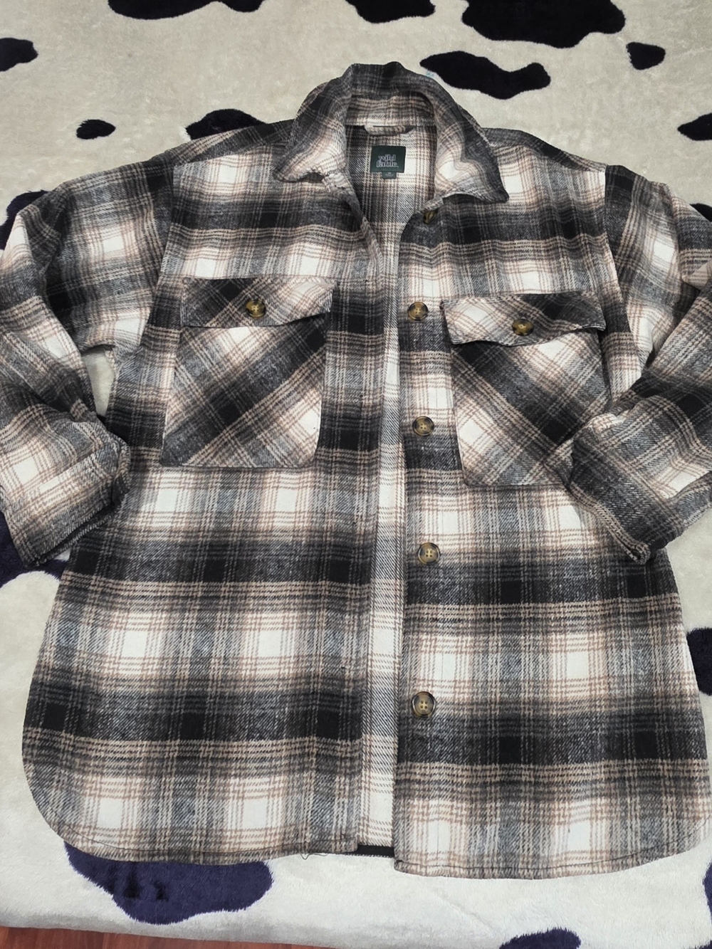 wild fable Plaid Button-Up Shacket Jacket - Black, White & Brown